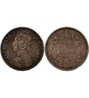 IINDE, VICTORIA - 1 RUPEE ARGENT 1901 C CALCUTTA 2