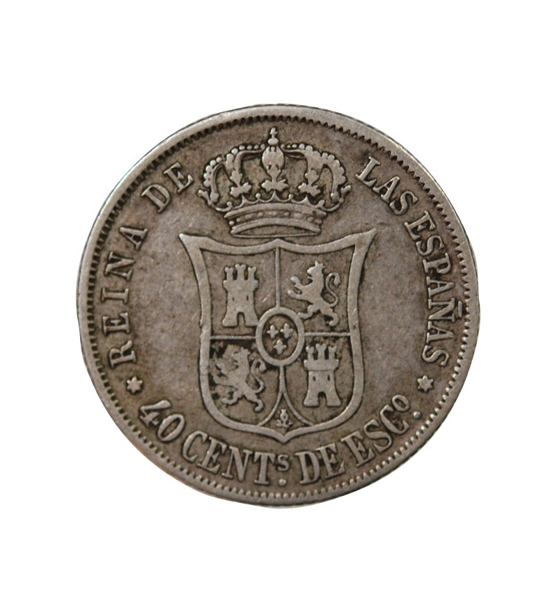ESPAGNE, ISABELLE II - 40 CENTIMOS ARGENT 1866 SEVILLE