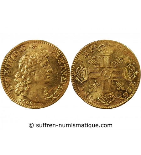 LOUIS XIV - LOUIS D'OR A LA TÊTE NUE 1668 A PARIS