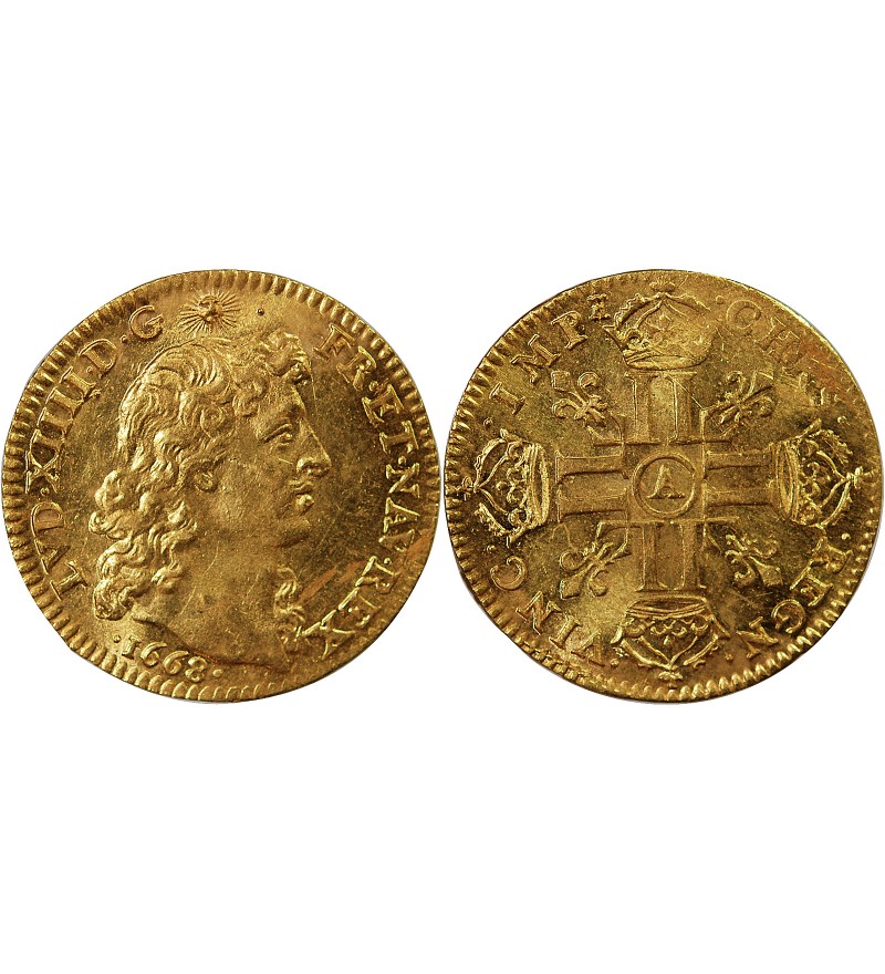 LOUIS XIV - LOUIS D'OR A LA TÊTE NUE 1668 A PARIS