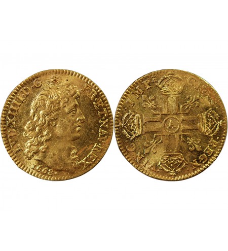 LOUIS XIV - LOUIS D'OR A LA TÊTE NUE 1668 A PARIS