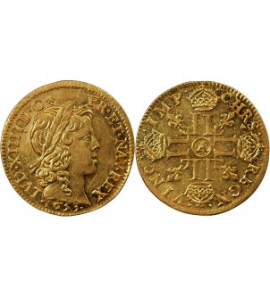 LOUIS XIV - LOUIS D'OR A LA MÈCHE LONGUE 1653 A PARIS 2