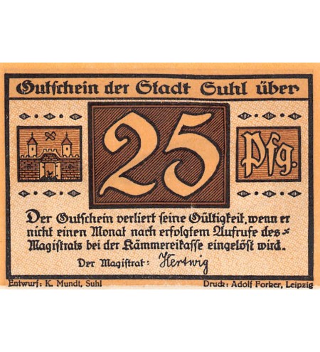 ALLEMAGNE, SUCHSDORF - 25 PFENNIG 1921