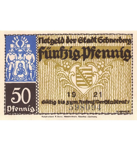 ALLEMAGNE, SCHNEEBERG - 50 PFENNIG 1921