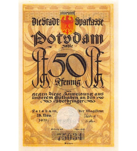 ALLEMAGNE, POTSDAM - 50 PFENNIG 1921