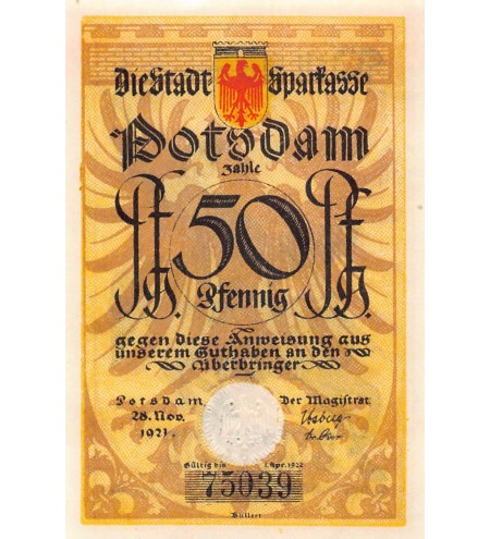 ALLEMAGNE, POTSDAM - 50 PFENNIG 1921