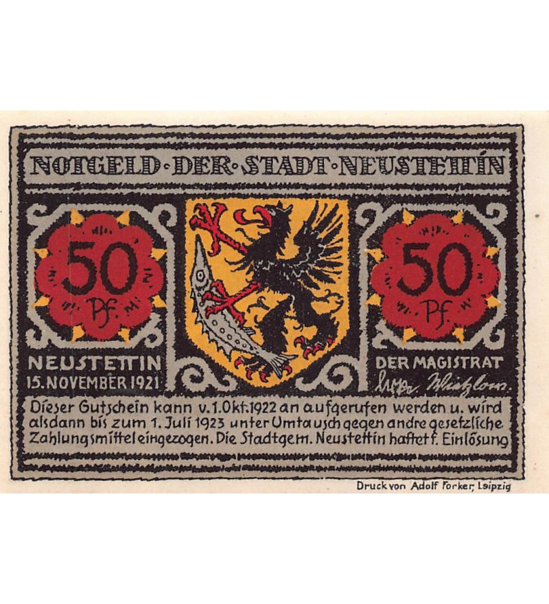 ALLEMAGNE, NEUSTETTIN - 50 PFENNIG 1922