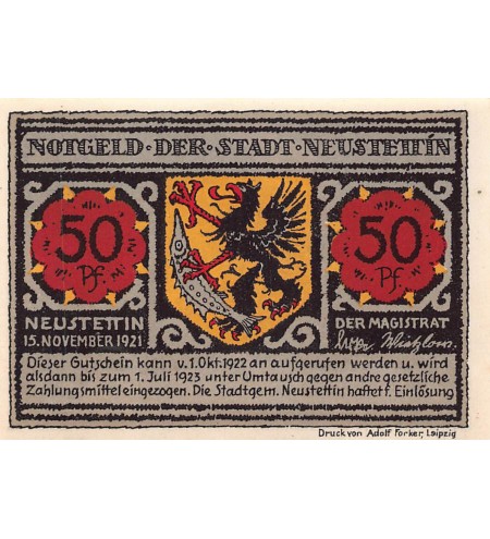 ALLEMAGNE, NEUSTETTIN - 50 PFENNIG 1922