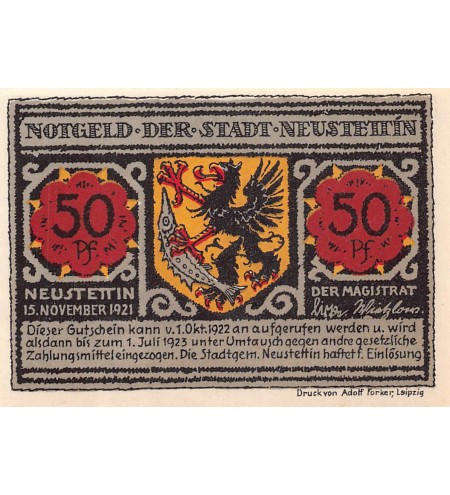 ALLEMAGNE, NEUSTETTIN - 50 PFENNIG 1922