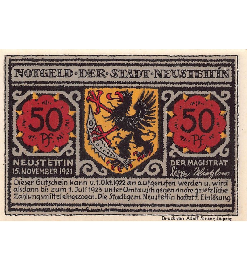 ALLEMAGNE, NEUSTETTIN - 50 PFENNIG 1922
