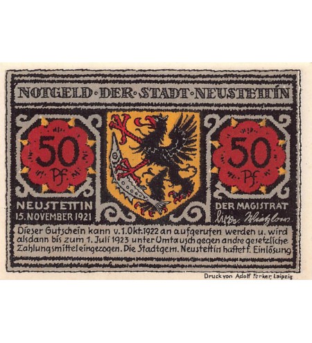 ALLEMAGNE, NEUSTETTIN - 50 PFENNIG 1922