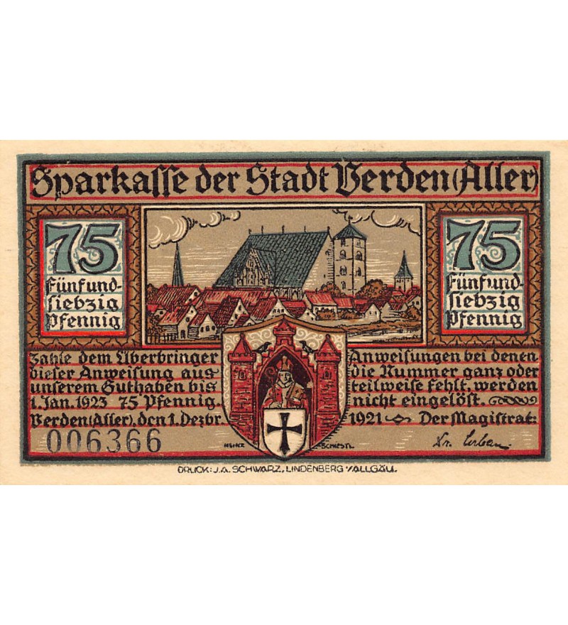 ALLEMAGNE, VERDEN - 75 PFENNIG 1921