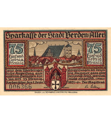 ALLEMAGNE, VERDEN - 75 PFENNIG 1921