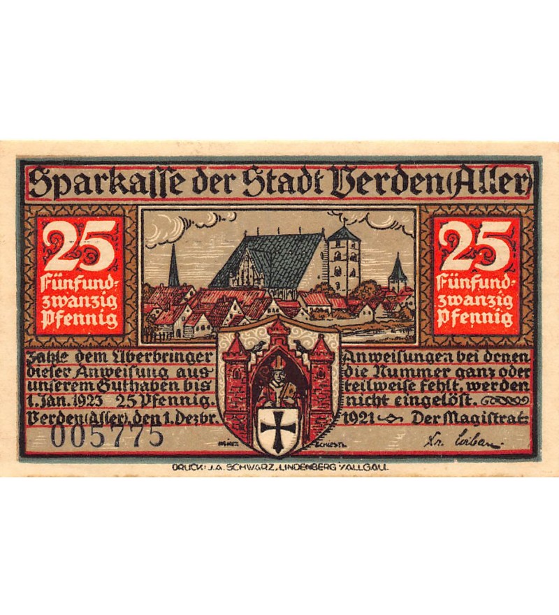 ALLEMAGNE, VERDEN - 25 PFENNIG 1921