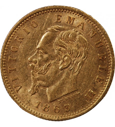 ITALIE, VICTOR-EMMANUEL II - 5 LIRE OR 1863 T BN