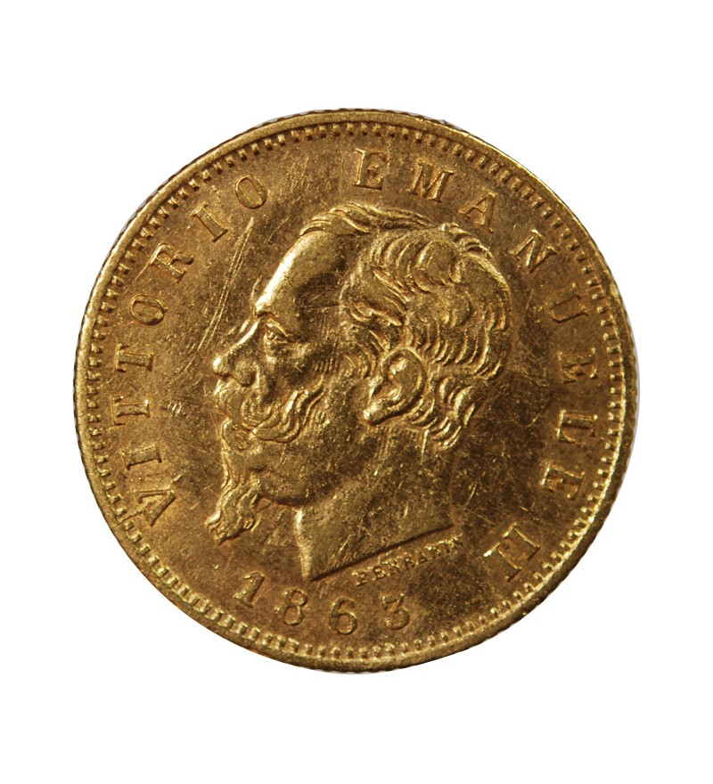 ITALIE, VICTOR-EMMANUEL II - 5 LIRE OR 1863 T BN