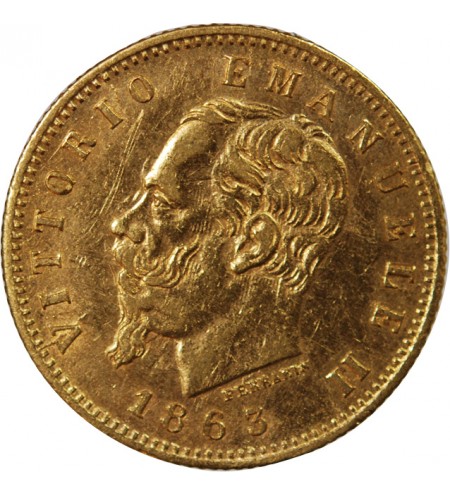 ITALIE, VICTOR-EMMANUEL II - 5 LIRE OR 1863 T BN