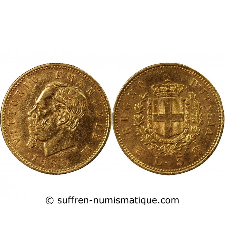 ITALIE, VICTOR-EMMANUEL II - 5 LIRE OR 1863 T BN