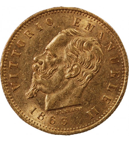 ITALIE, VICTOR-EMMANUEL II - 5 LIRE OR 1863 T BN