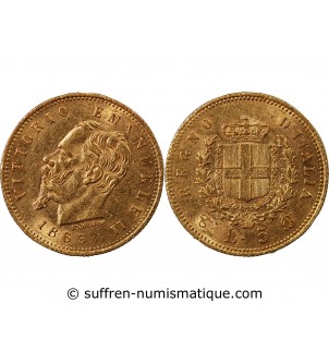 ITALIE, VICTOR-EMMANUEL II - 5 LIRE OR 1863 T BN