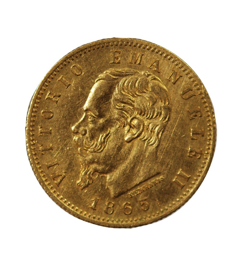 ITALIE, VICTOR-EMMANUEL II - 5 LIRE OR 1865 T BN