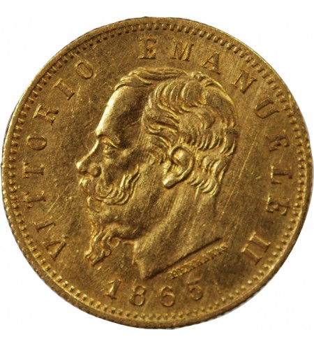 ITALIE, VICTOR-EMMANUEL II - 5 LIRE OR 1865 T BN