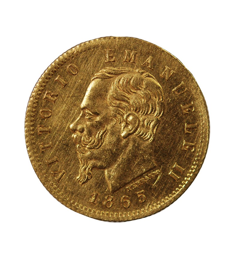 ITALIE, VICTOR-EMMANUEL II - 5 LIRE OR 1865 T BN