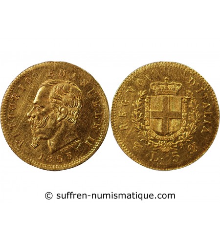 ITALIE, VICTOR-EMMANUEL II - 5 LIRE OR 1865 T BN