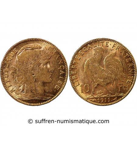 MARIANNE, COQ - 10 FRANCS OR 1911