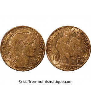 MARIANNE, COQ - 10 FRANCS OR 1907﻿