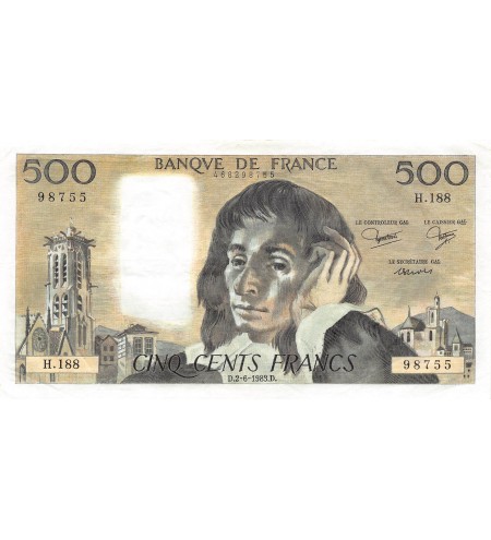FRANCE, PASCAL - 500 FRANCS 02/06/1983 - SÉRIE H.188 - TTB+