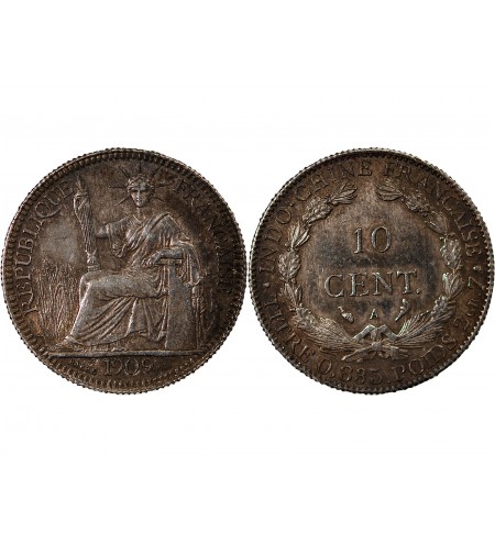 INDOCHINE FRANCAISE - 10 CENTIMES ARGENT 1909 A PARIS
