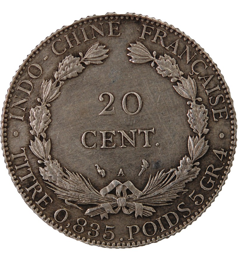 INDOCHINE FRANCAISE - 20 CENTIMES ARGENT 1902 A PARIS