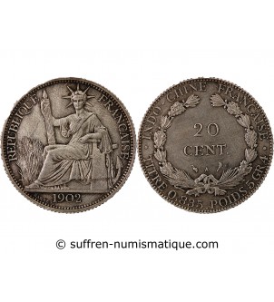 INDOCHINE FRANCAISE - 20 CENTIMES ARGENT 1902 A PARIS