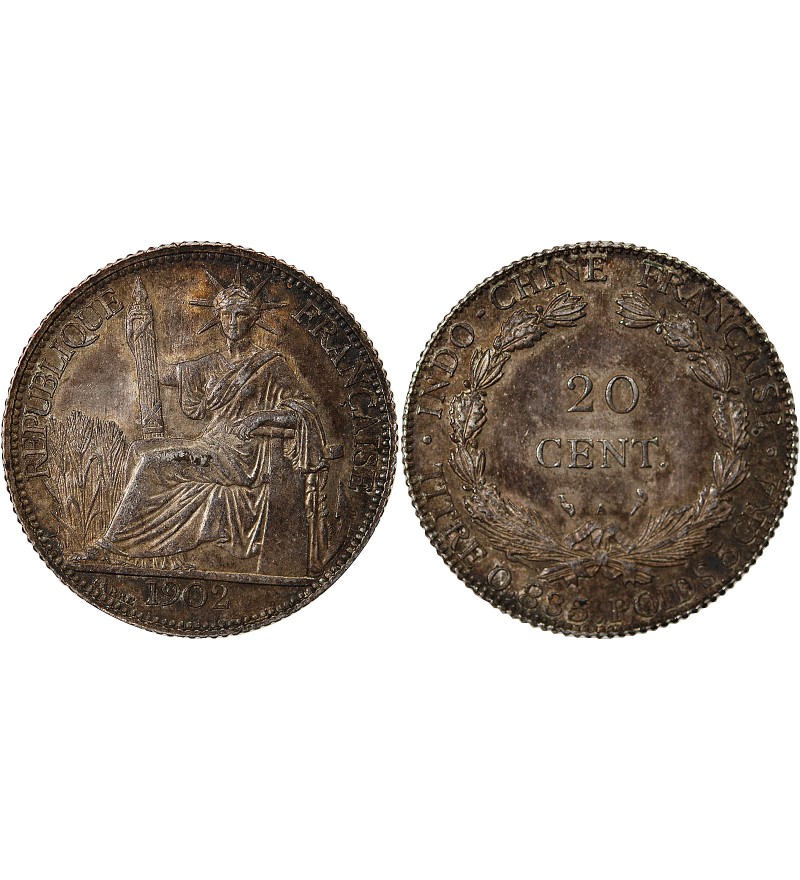 INDOCHINE FRANCAISE - 20 CENTIMES ARGENT 1902 A PARIS