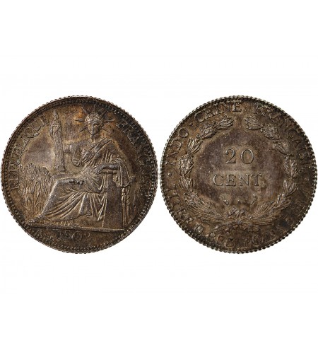 INDOCHINE FRANCAISE - 20 CENTIMES ARGENT 1902 A PARIS