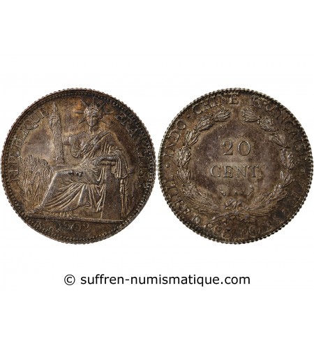 INDOCHINE FRANCAISE - 20 CENTIMES ARGENT 1902 A PARIS