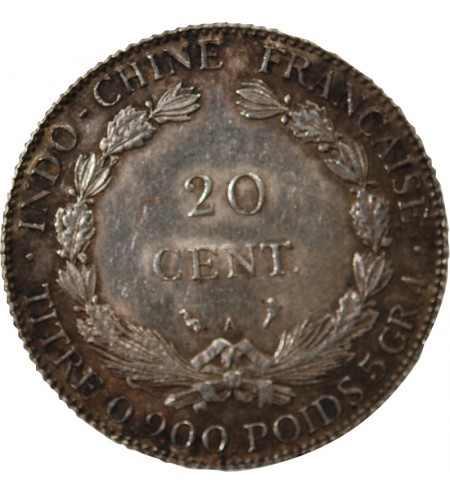 INDOCHINE FRANCAISE - 20 CENTIMES ARGENT 1909 A PARIS