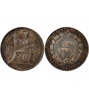 INDOCHINE FRANCAISE - 20 CENTIMES ARGENT 1909 A PARIS 2
