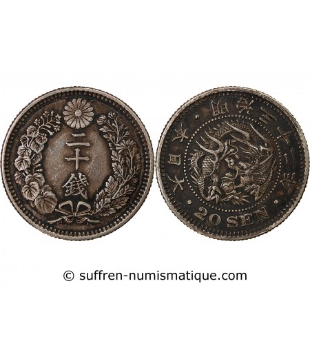 JAPON, MEIJI - 20 SEN ARGENT AN 3 (1870)