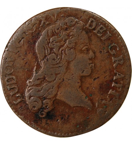 LOUIS XV﻿ - 1/2 SOL AU BUSTE ENFANTIN 1720 BB STRASBOURG