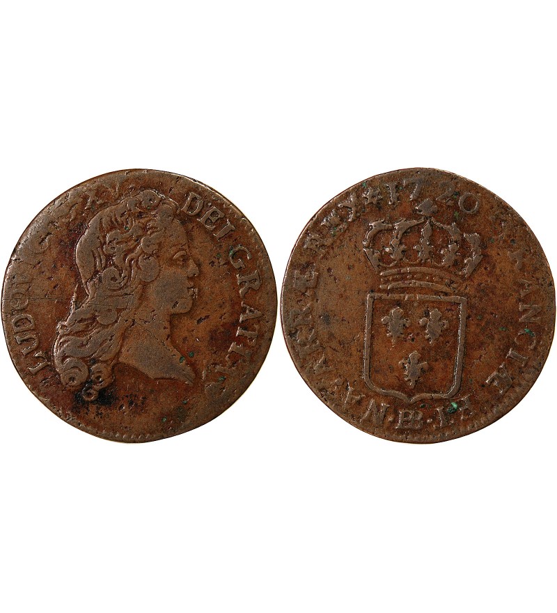 LOUIS XV﻿ - 1/2 SOL AU BUSTE ENFANTIN 1720 BB STRASBOURG