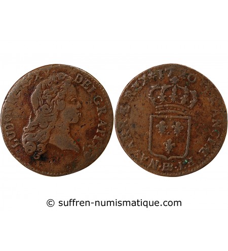 LOUIS XV﻿ - 1/2 SOL AU BUSTE ENFANTIN 1720 BB STRASBOURG