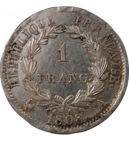 NAPOLEON Ier - 1 FRANC ARGENT 1808 A PARIS Type République