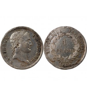 NAPOLEON Ier - 1 FRANC ARGENT 1808 A PARIS Type République 2