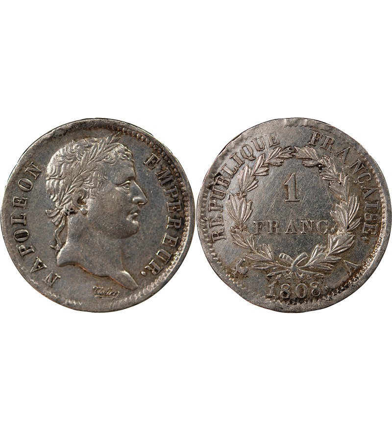 NAPOLEON Ier - 1 FRANC ARGENT 1808 A PARIS Type République