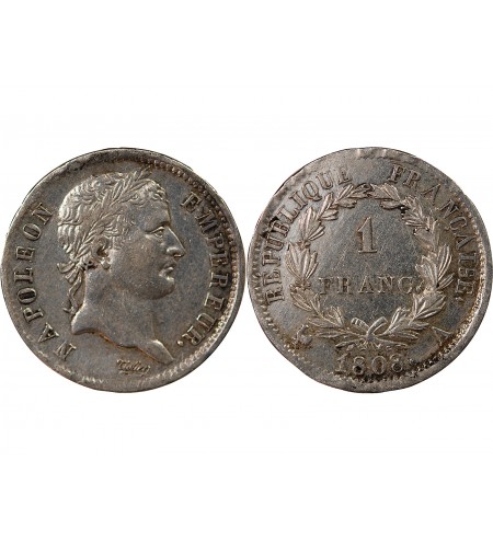 NAPOLEON Ier - 1 FRANC ARGENT 1808 A PARIS Type République