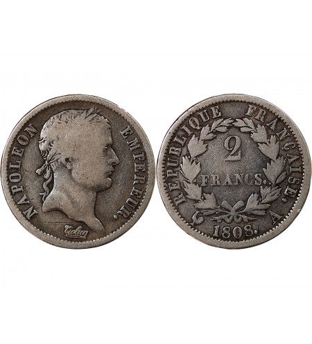 NAPOLEON Ier - 2 FRANCS ARGENT 1808 A PARIS Type République