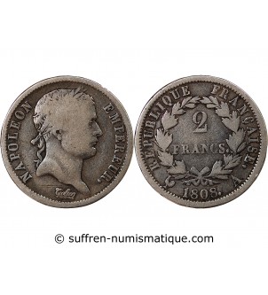 NAPOLEON Ier - 2 FRANCS ARGENT 1808 A PARIS Type République