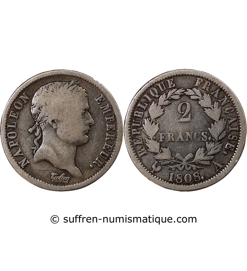 NAPOLEON Ier - 2 FRANCS ARGENT 1808 A PARIS Type République
